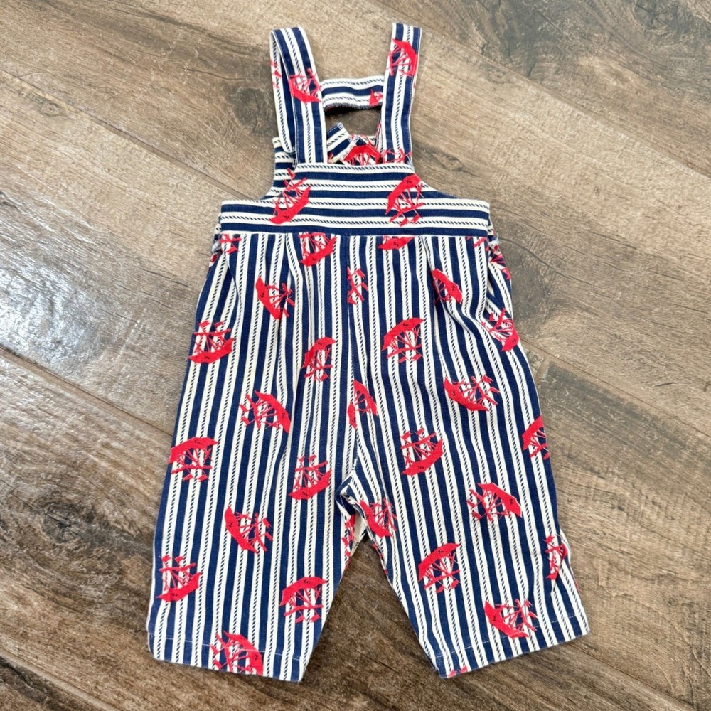 Healthtex Vintage Baby Stantoos Nautical Striped Overalls, Navy Red, 12mo